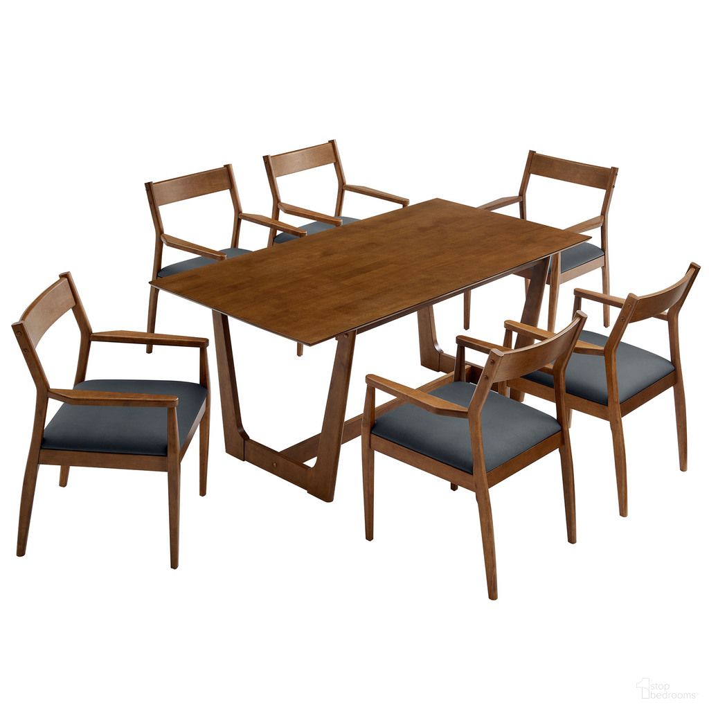 Solara 7-Piece Wood Dining Set With Vegan Leather Armchairs In Walnut Black
