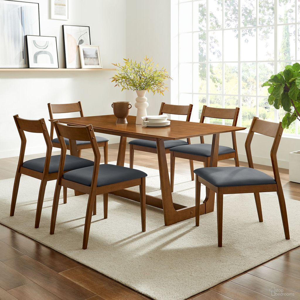 Solara 7-Piece Wood Dining Set With Vegan Leather Side Chairs In Walnut Black