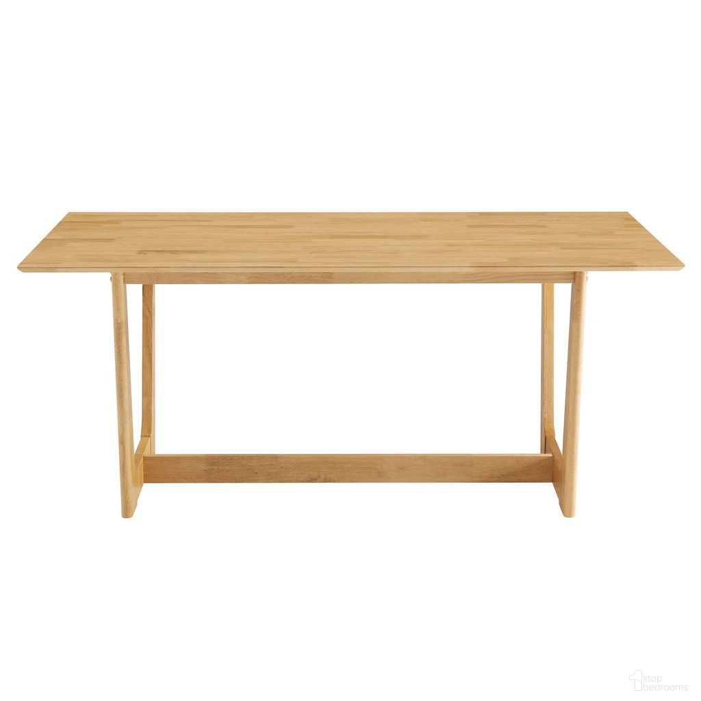 The appearance of Solara 71 Inch Rectangle Wood Dining Table In Natural designed by Modway in the modern / contemporary interior design. This natural piece of furniture was selected by 1StopBedrooms from Solara Collection to add a touch of cosiness and style into your home. Sku: EEI-6914-NAT-LEG;EEI-6914-NAT-TOP. Table Base Style: Trestle. Material: Wood. Table Top Shape: Rectangular. Size: 35" x 70".