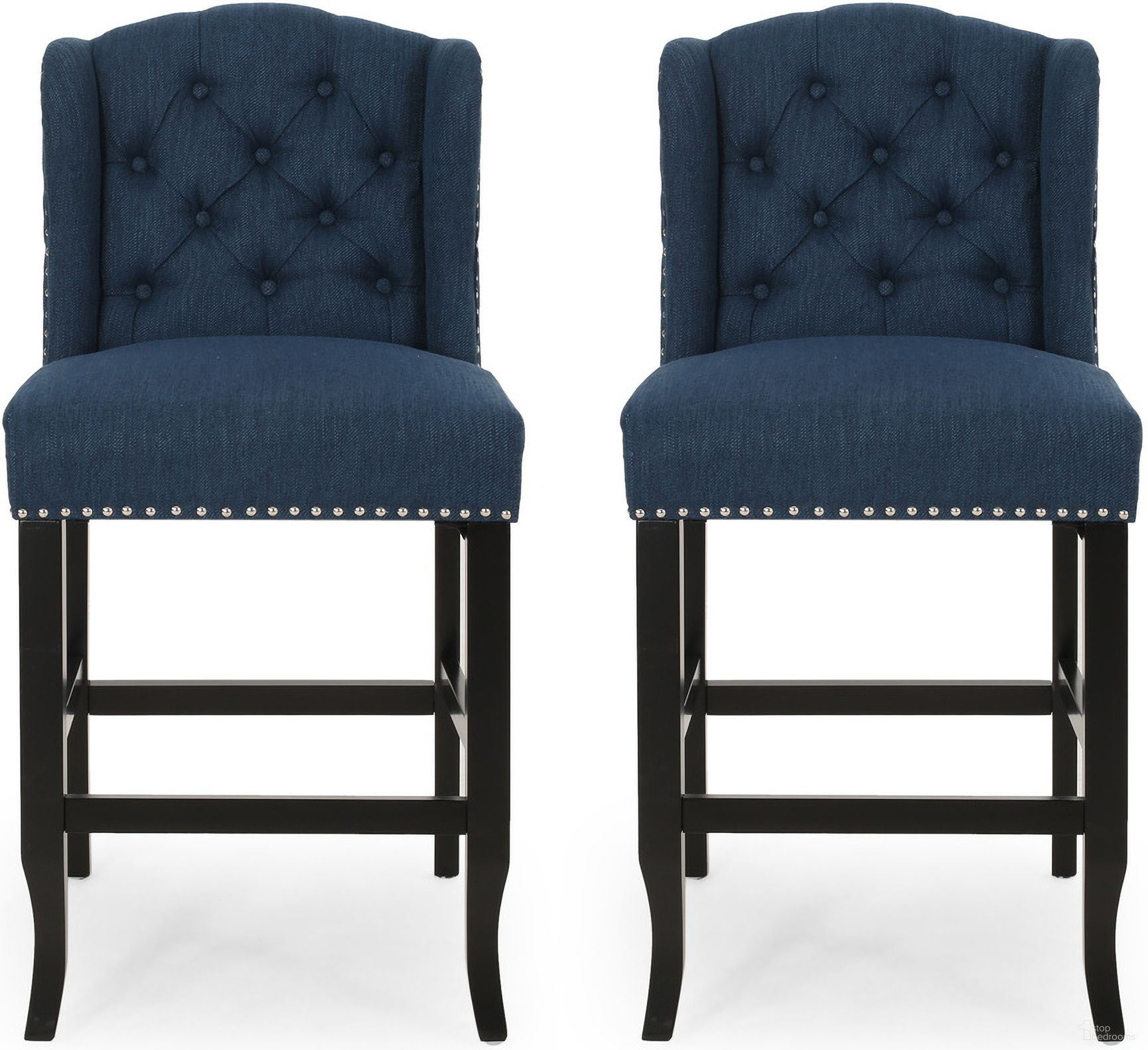 The appearance of Solara Fabric Tufted Counter Stool with Nailhead Accents In Navy Blue - Set of 2 designed by Noble House in the modern / contemporary interior design. This navy blue piece of furniture was selected by 1StopBedrooms from Solara Collection to add a touch of cosiness and style into your home. Sku: 64855.00NBLU. Material: Fabric.