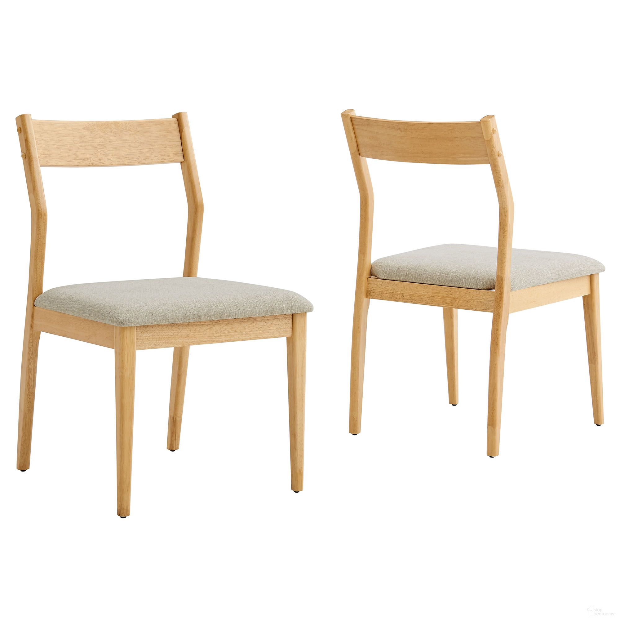 Solara Fabric Wood Dining Side Chairs Set of 2 In Natural and Heathered Weave Beige