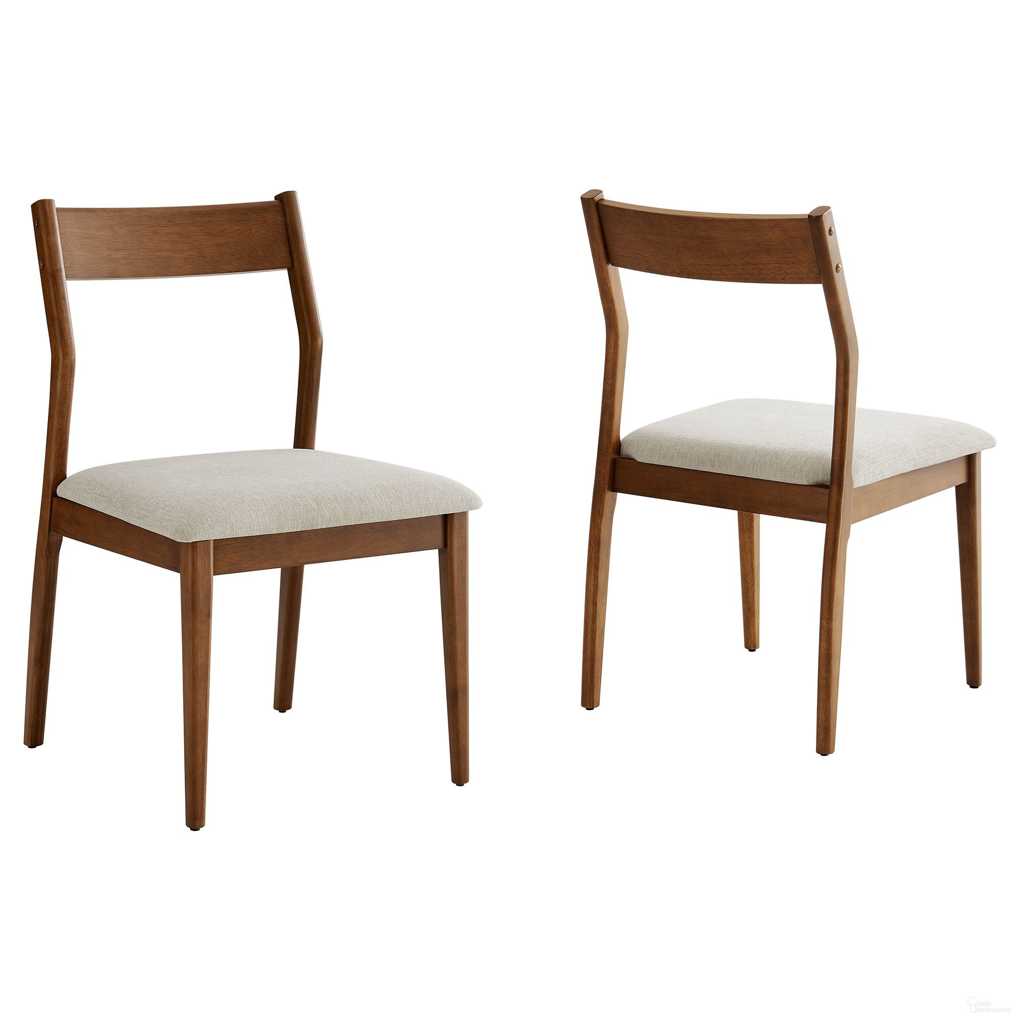 Solara Fabric Wood Dining Side Chairs Set of 2 In Walnut and Heathered Weave Beige