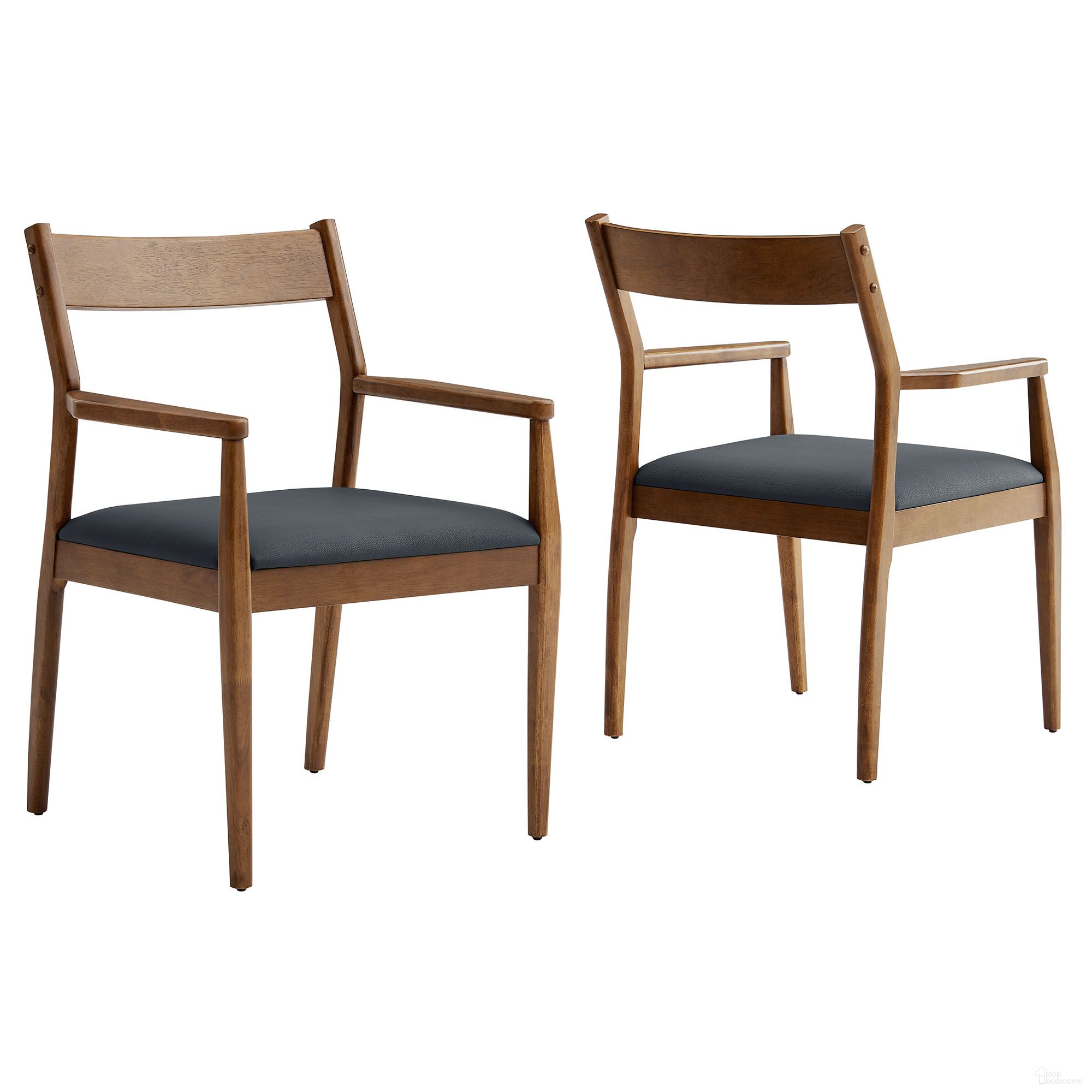 Solara Vegan Leather Wood Dining Armchairs Set of 2 In Walnut and Black