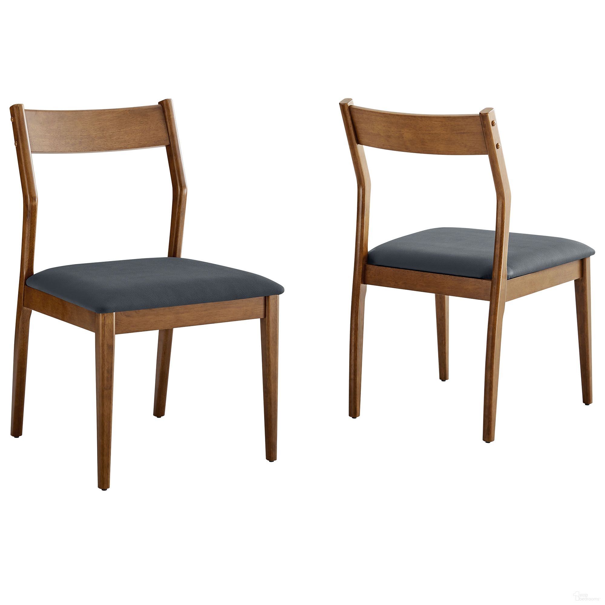 Solara Vegan Leather Wood Dining Side Chairs Set of 2 In Walnut and Black