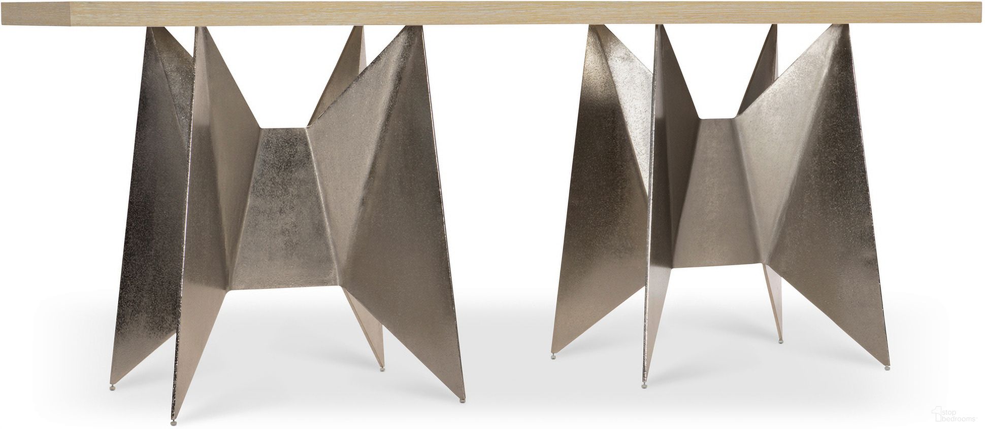 The appearance of Solaria Console Table with 2 Metal Origami-inspired Bases designed by Bernhardt in the modern / contemporary interior design. This dune piece of furniture was selected by 1StopBedrooms from Solaria Collection to add a touch of cosiness and style into your home. Sku: 310911. Material: Metal.