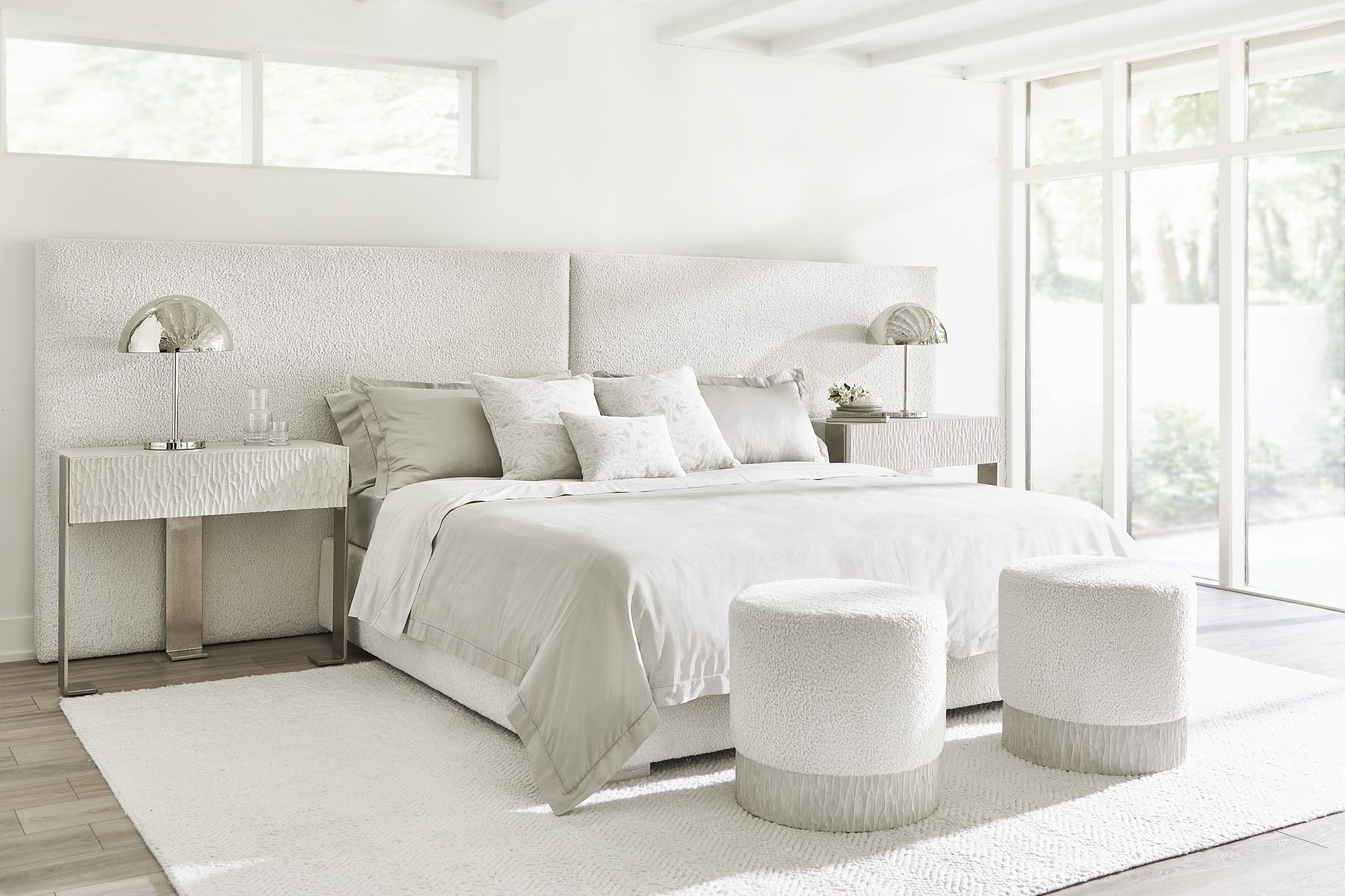 The appearance of Solaria Dual Headboard Fully Upholstered Panel Bedroom Set designed by Bernhardt in the modern / contemporary interior design. This weathered bone piece of furniture was selected by 1StopBedrooms from Solaria Collection to add a touch of cosiness and style into your home. Sku: 310FR66;310H66;310232. Bed Type: Panel Bed. Material: Fabric. Bed Size: King.