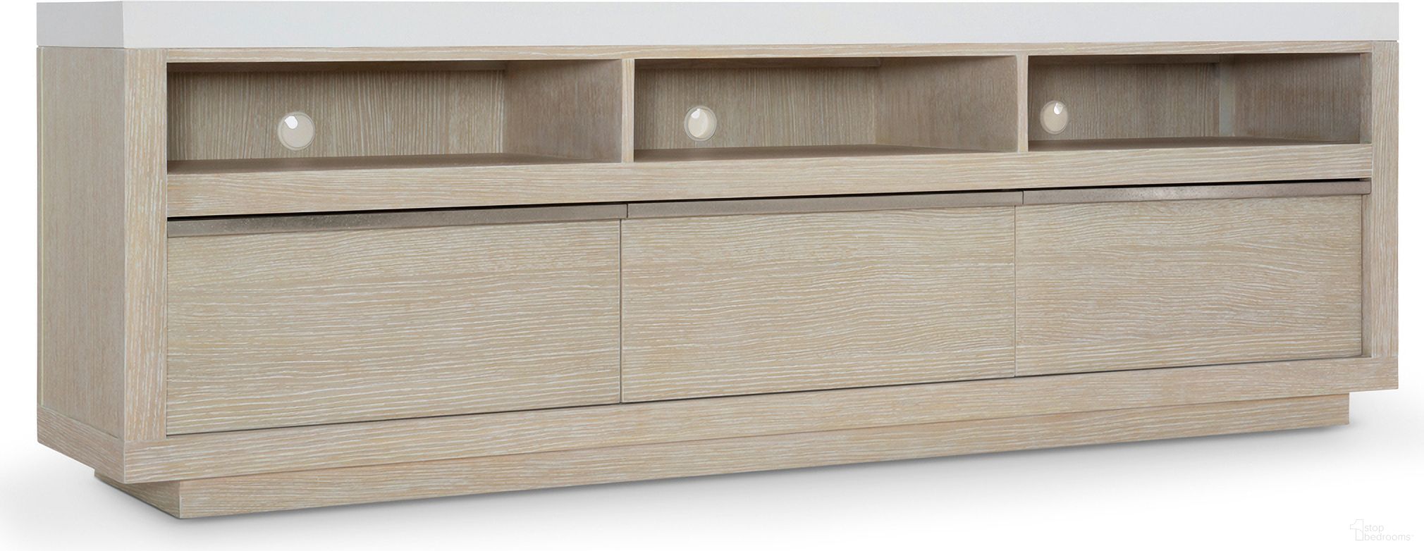 The appearance of Solaria Entertainment Credenza with 3 Drawers designed by Bernhardt in the modern / contemporary interior design. This fossil/dune piece of furniture was selected by 1StopBedrooms from Solaria Collection to add a touch of cosiness and style into your home. Sku: 310885. Material: Metal.