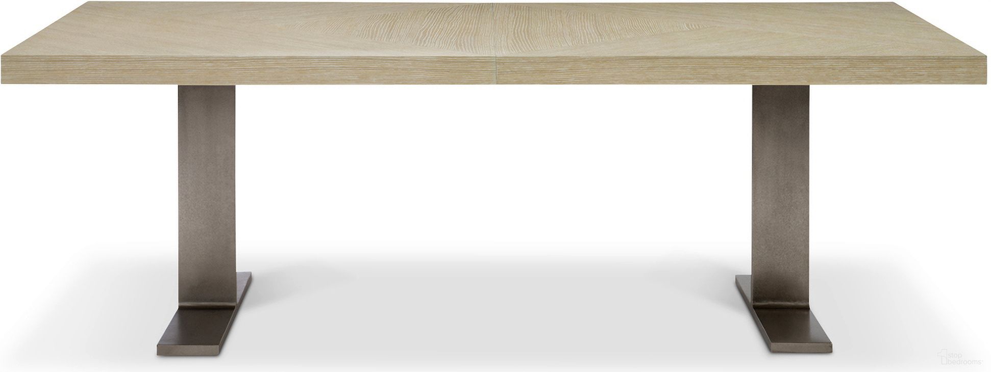 The appearance of Solaria Rectangular Dining Table designed by Bernhardt in the modern / contemporary interior design. This dune/shiny nickel piece of furniture was selected by 1StopBedrooms from Solaria Collection to add a touch of cosiness and style into your home. Sku: 310224. Table Base Style: Double Pedestal. Material: Metal. Table Top Shape: Rectangular. Size: 44" x 88".