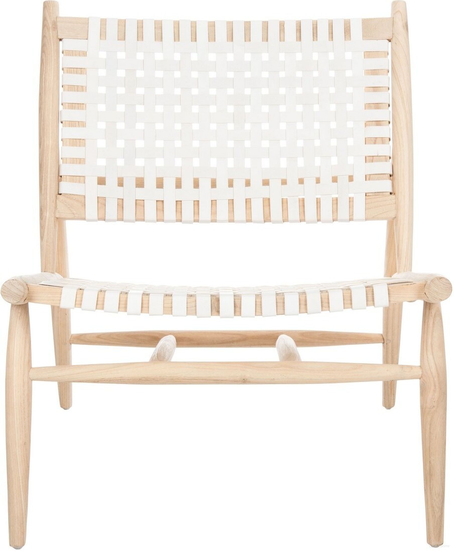 Soleil Leather Woven Accent Chair In White
