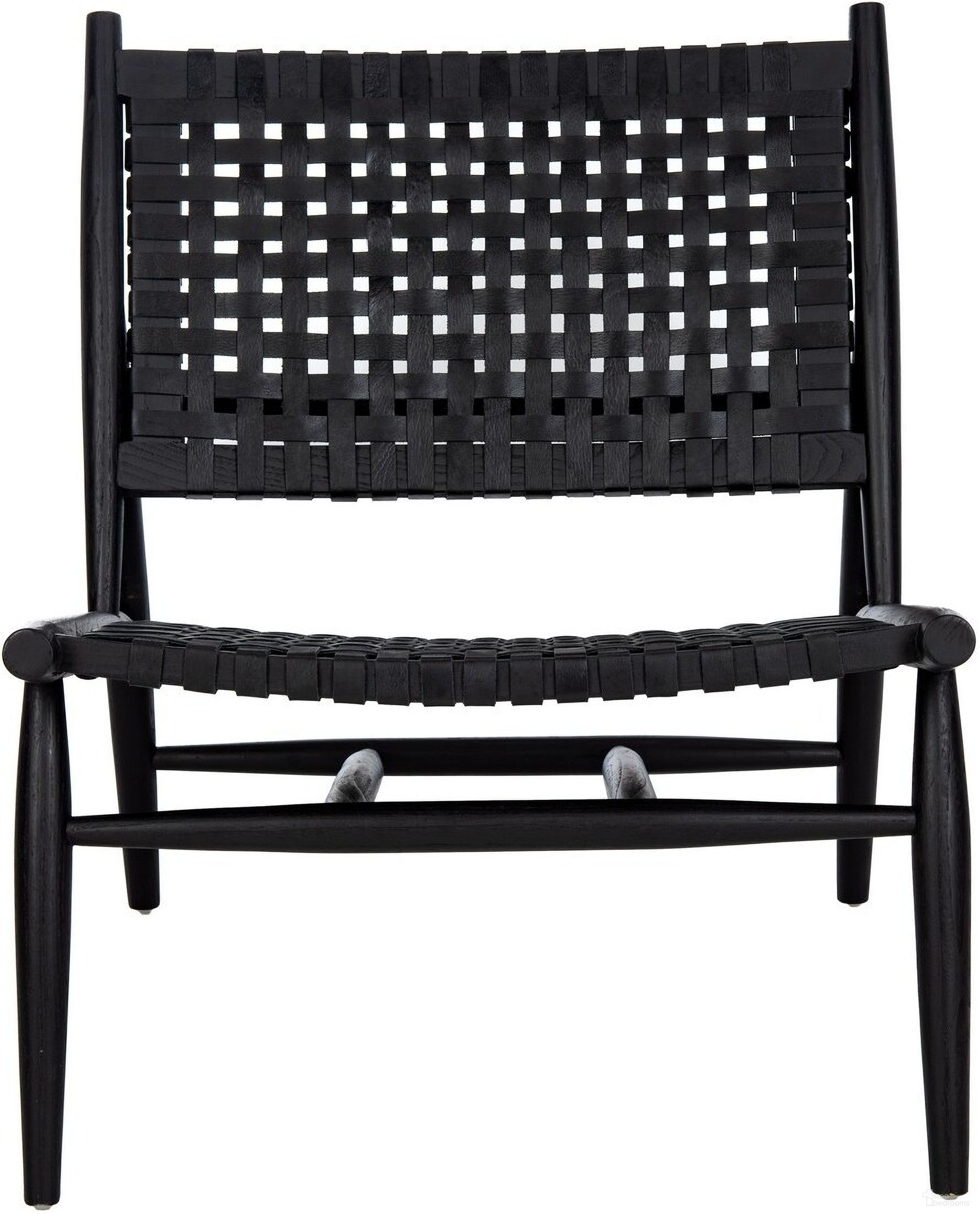 Soleil Leather Woven Accent Chair In Black