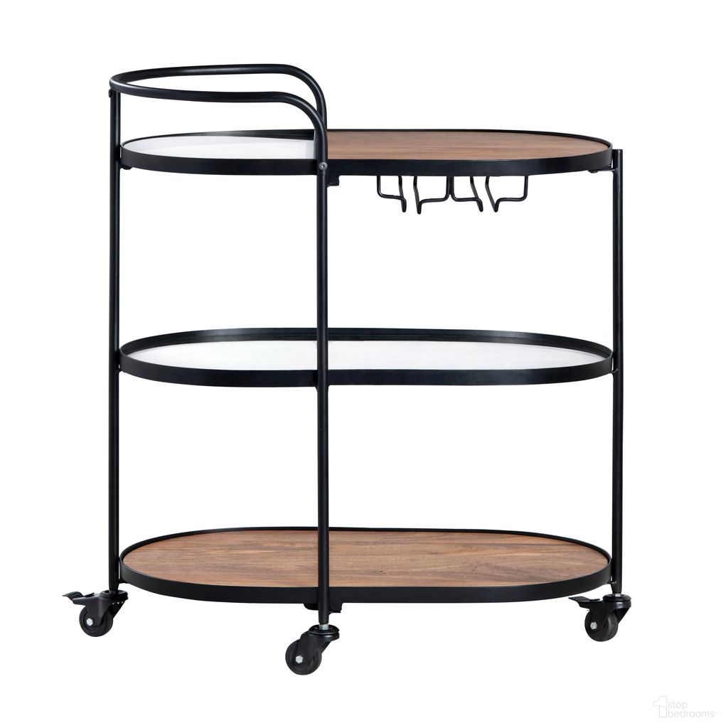 Solid Mango and Iron Bar Cart with Castors In Brown and Black