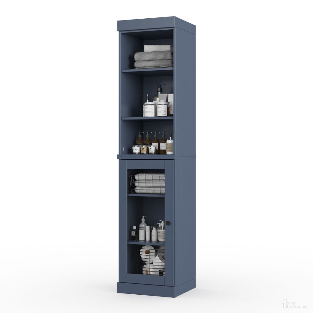 Solid Wood 16.5" Bathroom Storage Cabinet With Clear Glass Doors And Adjustable Shelves In Antique Blue