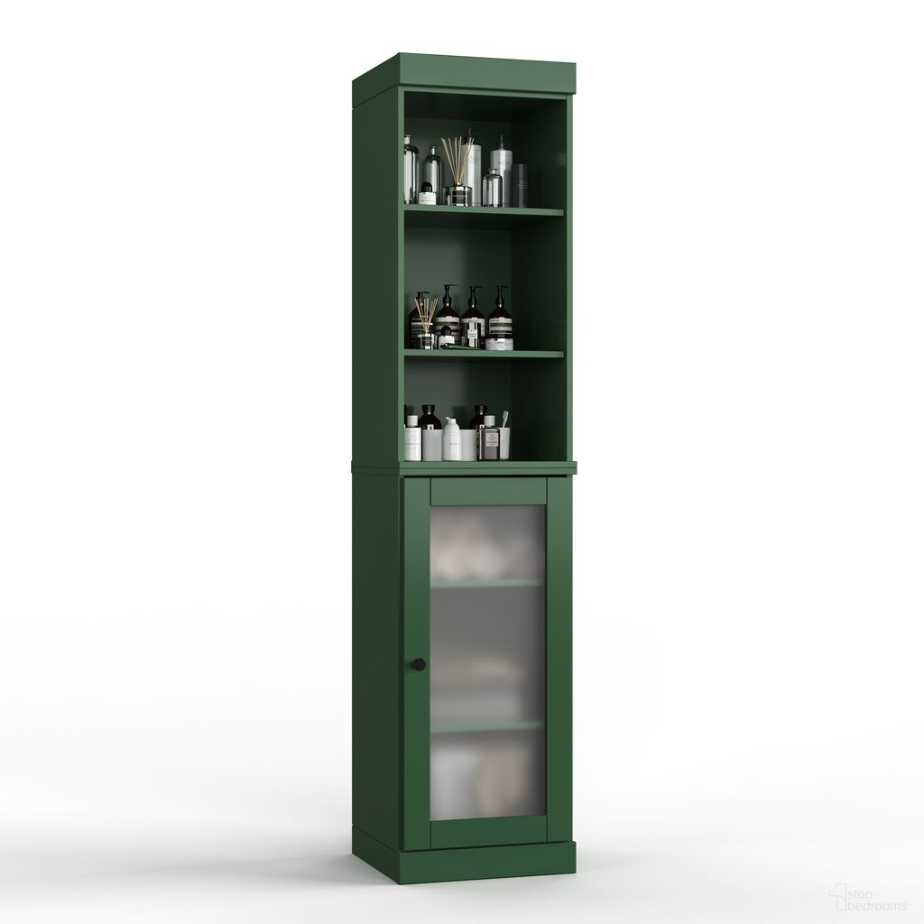 Solid Wood 16.5" Bathroom Storage Cabinet With Frosted Glass Doors And Adjustable Shelves In Green