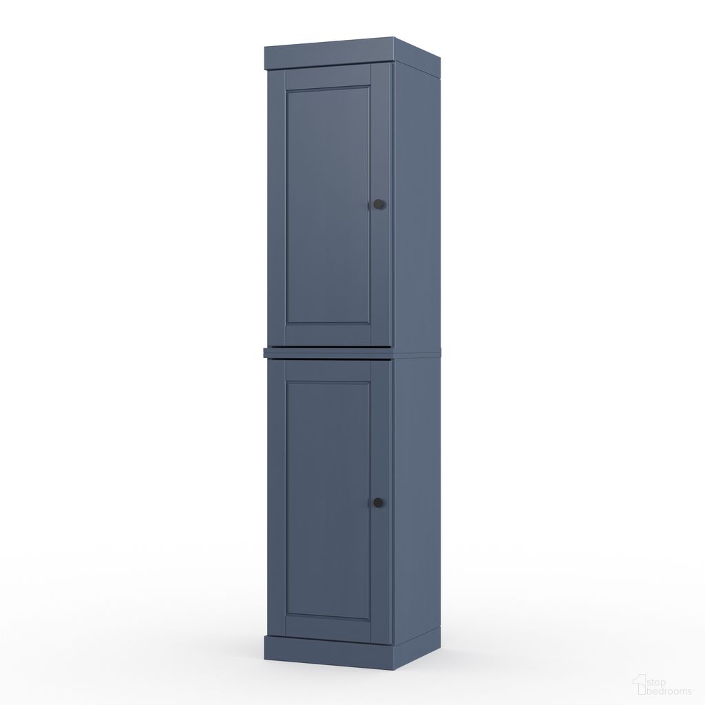 Solid Wood 16.5" Bathroom Storage Cabinet With Raised Panel Doors And Adjustable Shelves In Antique Blue
