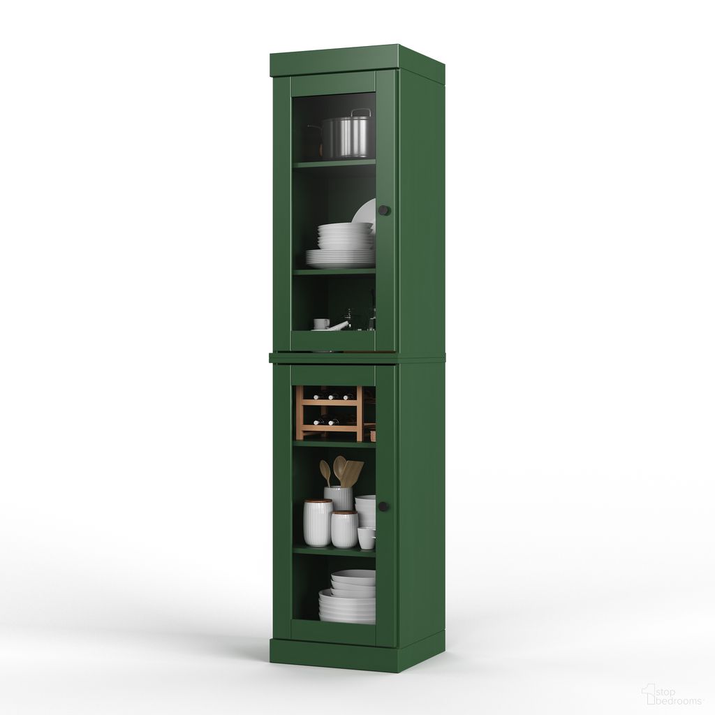 The appearance of Solid Wood 16.5" Pantry Cabinet With Clear Glass Doors And Adjustable Shelves In Green designed by Palace Imports in the modern / contemporary interior design. This green piece of furniture  was selected by 1StopBedrooms from  to add a touch of cosiness and style into your home. Sku: 982-12. Material: Solid Pine Wood.