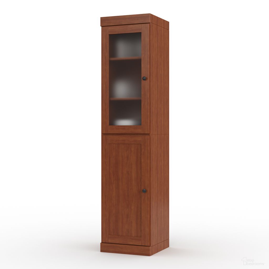 Solid Wood 16.5" Pantry Cabinet With Frosted Glass And Shaker Doors In Mocha