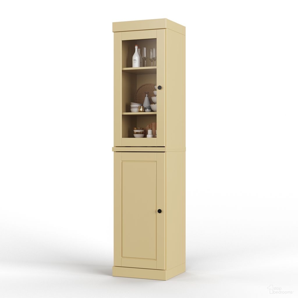 Solid Wood 16.5" Pantry Cabinet With Raised Panel And Clear Glass Doors In Yellow