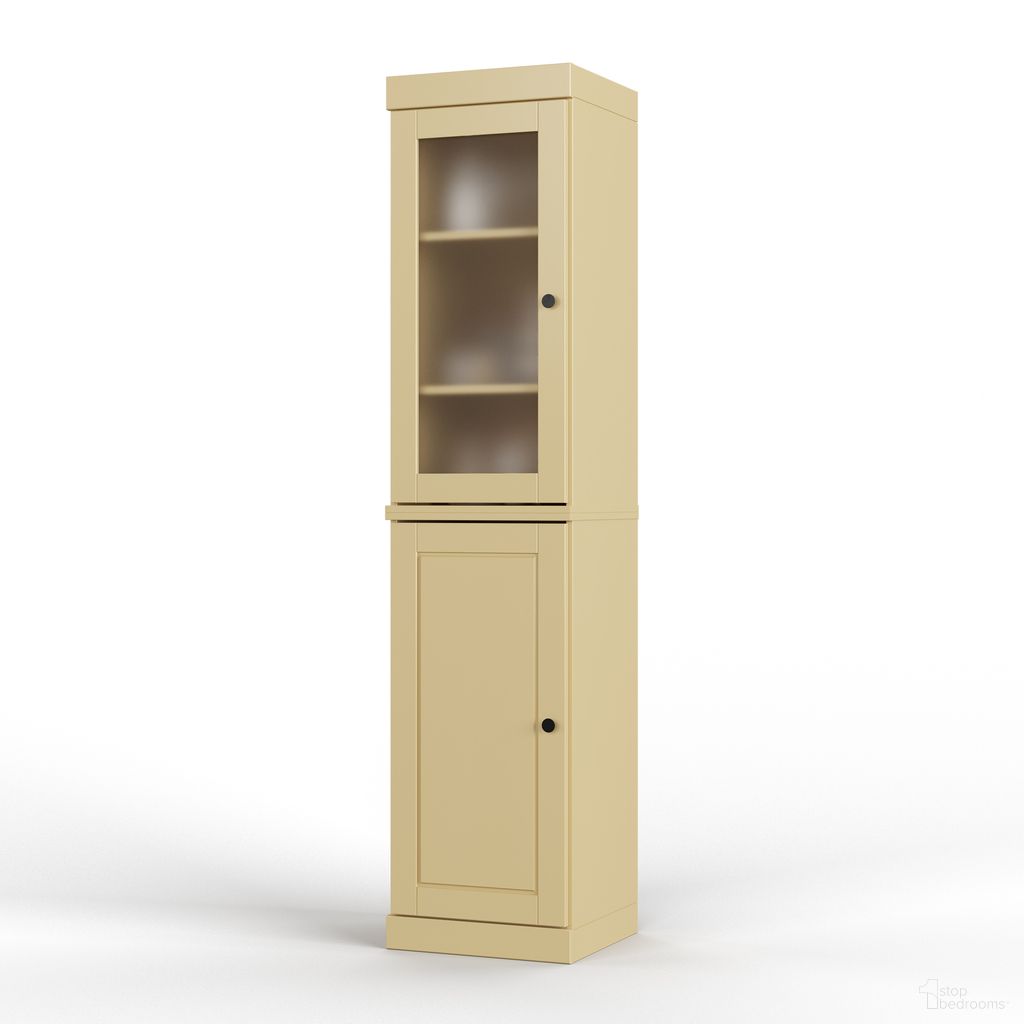 Solid Wood 16.5" Pantry Cabinet With Raised Panel And Frosted Glass Doors In Yellow