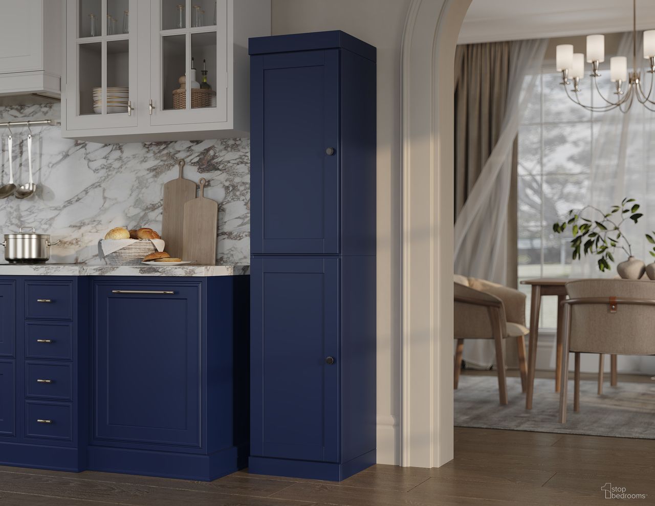 The appearance of Solid Wood 16.5" Pantry Cabinet With Shaker Doors And Adjustable Shelves In Navy Blue designed by Palace Imports in the modern / contemporary interior design. This navy blue piece of furniture was selected by 1StopBedrooms from to add a touch of cosiness and style into your home. Sku: 317-15. Material: Solid Pine Wood.