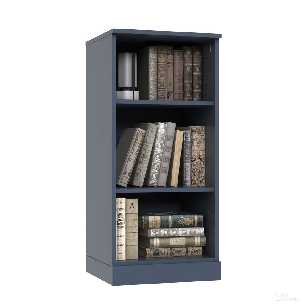 Solid Wood 3-Shelf Bookcase With Adjustable Shelves In Antique Blue