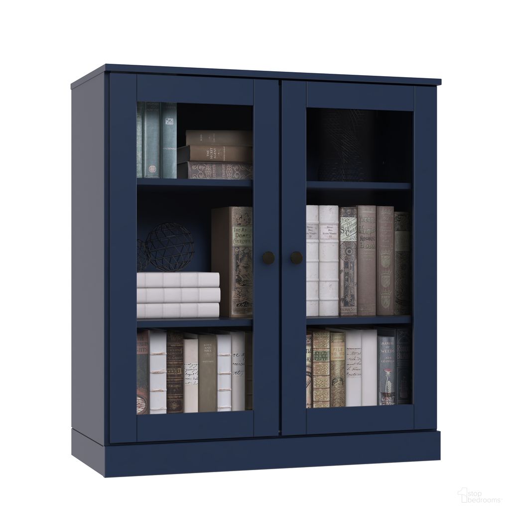 The appearance of Solid Wood 3-Shelf Bookcase With Clear Glass Doors And Adjustable Shelves In Navy Blue designed by Palace Imports in the modern / contemporary interior design. This navy blue piece of furniture  was selected by 1StopBedrooms from  to add a touch of cosiness and style into your home. Sku: 925-15. Material: Solid Pine Wood.