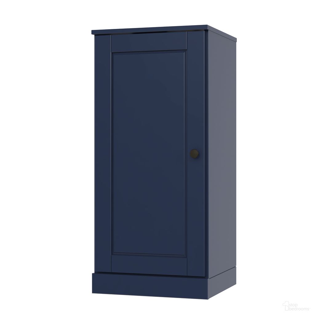 Solid Wood 3-Shelf Bookcase With Raised Panel Door And Adjustable Shelves In Navy Blue