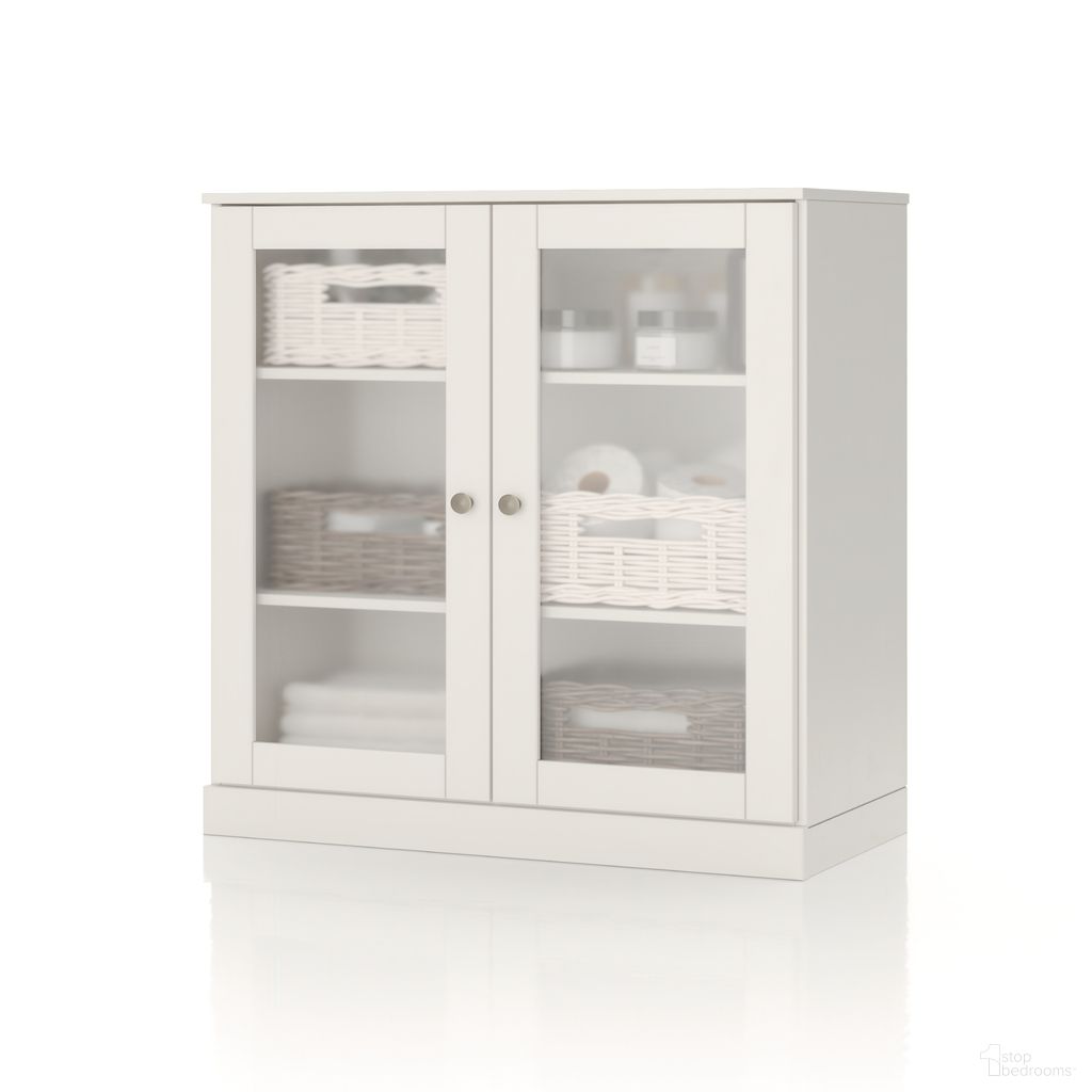 Solid Wood 32" Bathroom Storage Cabinet With Frosted Glass Doors And Adjustable Shelves In White
