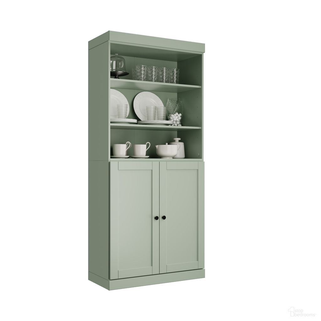 Solid Wood 32" Pantry Cabinet With 2-Drawers And Adjustable Shelves In Sage
