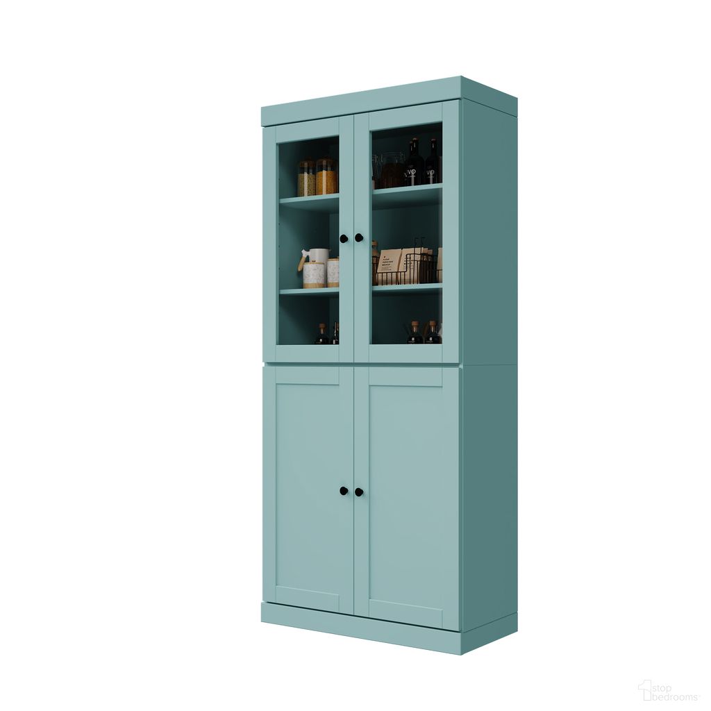 The appearance of Solid Wood 32" Pantry Cabinet With Clear Glass And Shaker Doors In Aqua designed by Palace Imports in the modern / contemporary interior design. This aqua piece of furniture was selected by 1StopBedrooms from to add a touch of cosiness and style into your home. Sku: 325-11. Material: Solid Pine Wood.
