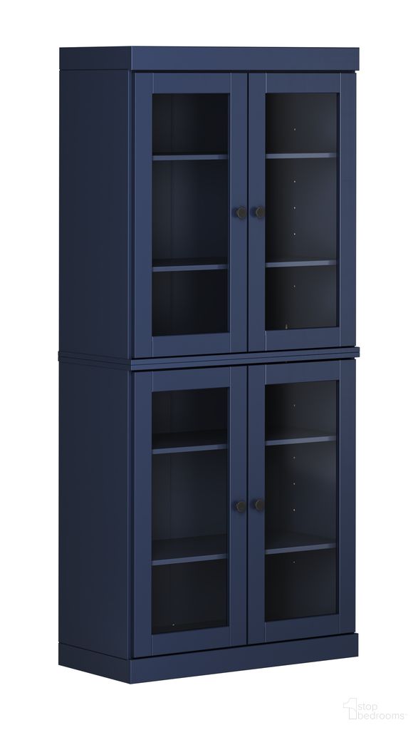 The appearance of Solid Wood 32" Pantry Cabinet With Clear Glass Doors And Adjustable Shelves In Navy Blue designed by Palace Imports in the modern / contemporary interior design. This navy blue piece of furniture  was selected by 1StopBedrooms from  to add a touch of cosiness and style into your home. Sku: 942-15. Material: Solid Pine Wood.