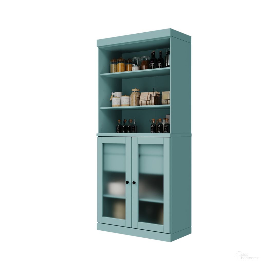 The appearance of Solid Wood 32" Pantry Cabinet With Frosted Glass Doors And 2-Drawers In Aqua designed by Palace Imports in the modern / contemporary interior design. This aqua piece of furniture was selected by 1StopBedrooms from to add a touch of cosiness and style into your home. Sku: 929-11. Material: Solid Pine Wood.
