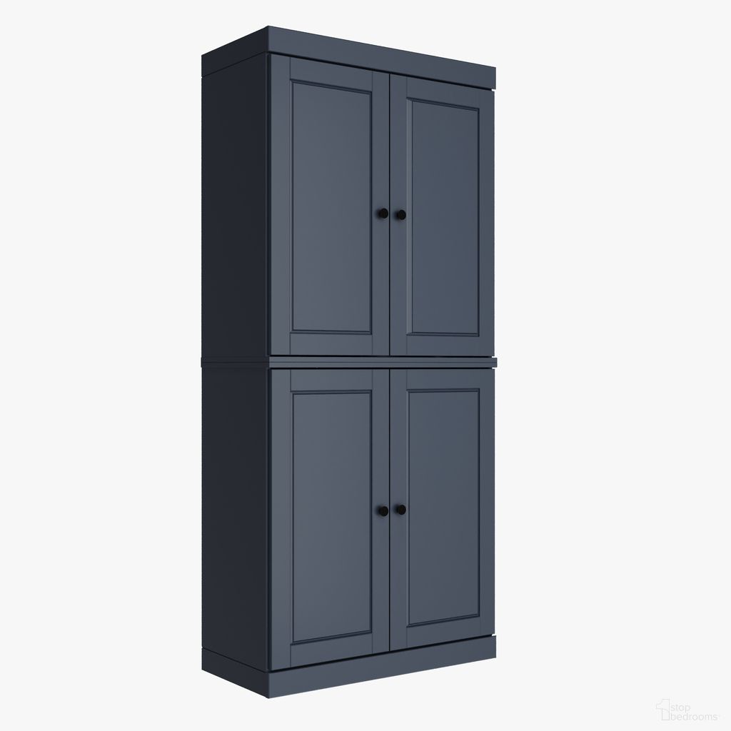 Solid Wood 32" Pantry Cabinet With Raised Panel Doors And 2-Drawers In Antique Blue