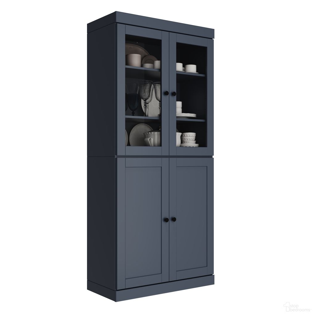 Solid Wood 32" Pantry Cabinet With Shaker Doors And 2-Drawers In Antique Blue