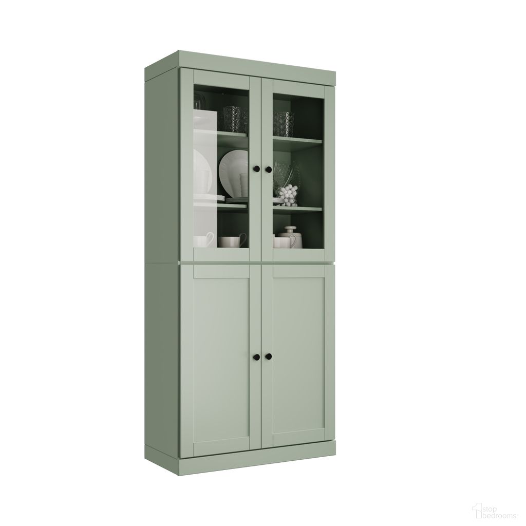Solid Wood 32" Pantry Cabinet With Shaker Doors And 2-Drawers In Sage
