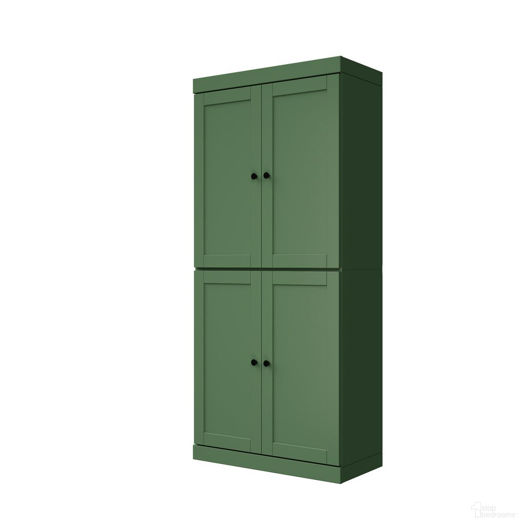 Solid Wood 32" Pantry Cabinet With Shaker Doors And Adjustable Shelves In Green