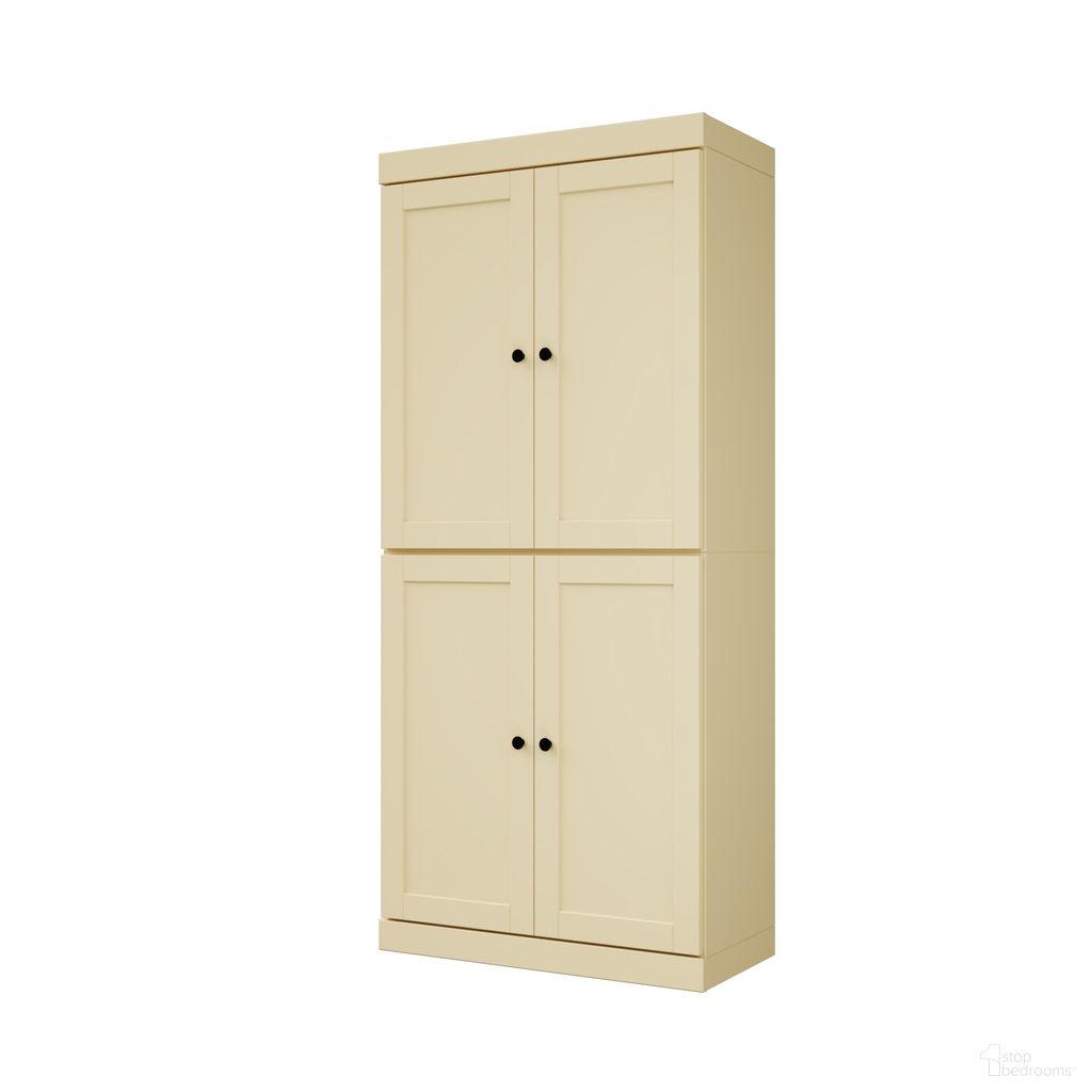 Solid Wood 32" Pantry Cabinet With Shaker Doors And Adjustable Shelves In Yellow