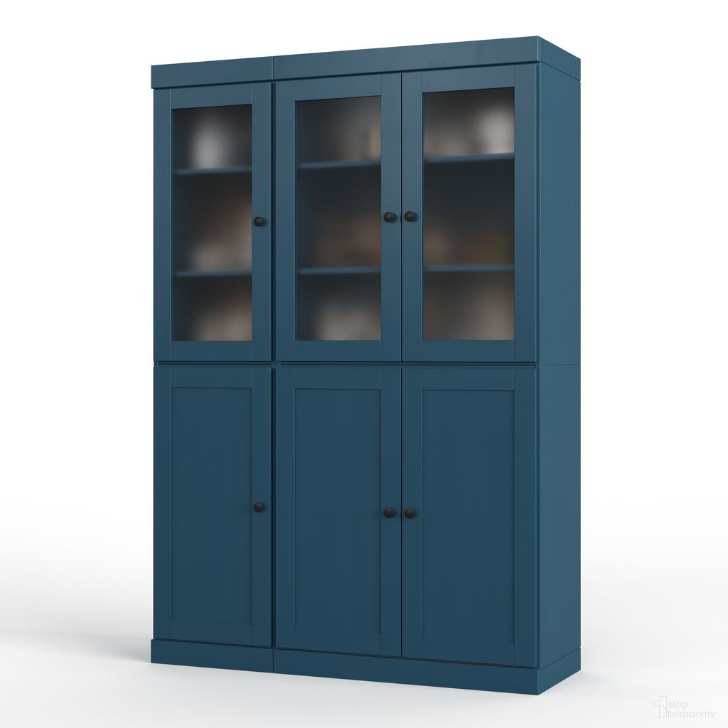 Solid Wood 48.5" Pantry Cabinet With Frosted Glass And Shaker Doors In Black
