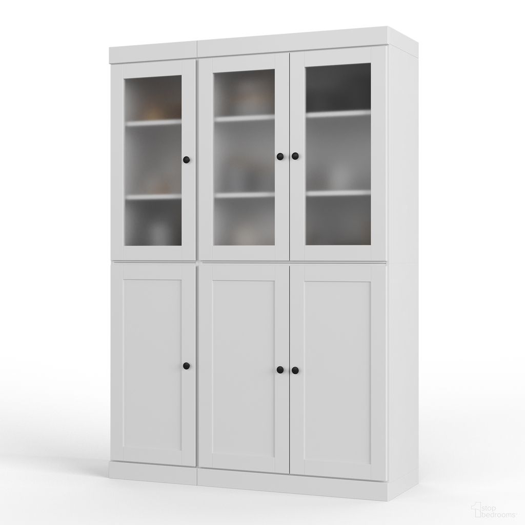 The appearance of Solid Wood 48.5" Pantry Cabinet With Frosted Glass And Shaker Doors In White designed by Palace Imports in the modern / contemporary interior design. This white piece of furniture  was selected by 1StopBedrooms from  to add a touch of cosiness and style into your home. Sku: 3331. Material: Solid Pine Wood.