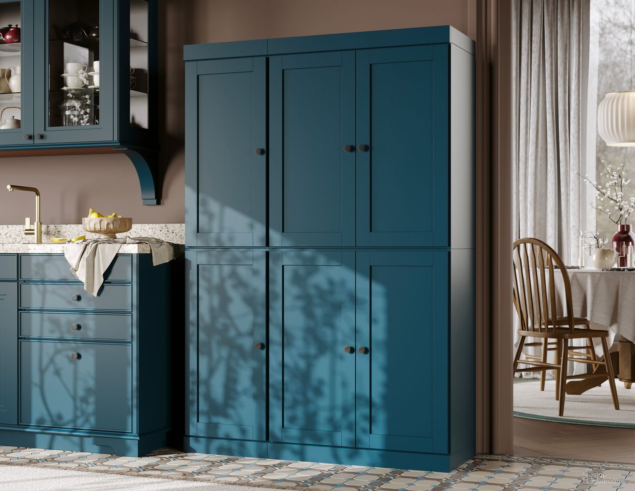 The appearance of Solid Wood 48.5" Pantry Cabinet With Shaker Doors And Adjustable Shelves In Black designed by Palace Imports in the modern / contemporary interior design. This black piece of furniture was selected by 1StopBedrooms from to add a touch of cosiness and style into your home. Sku: 3298. Material: Solid Pine Wood.