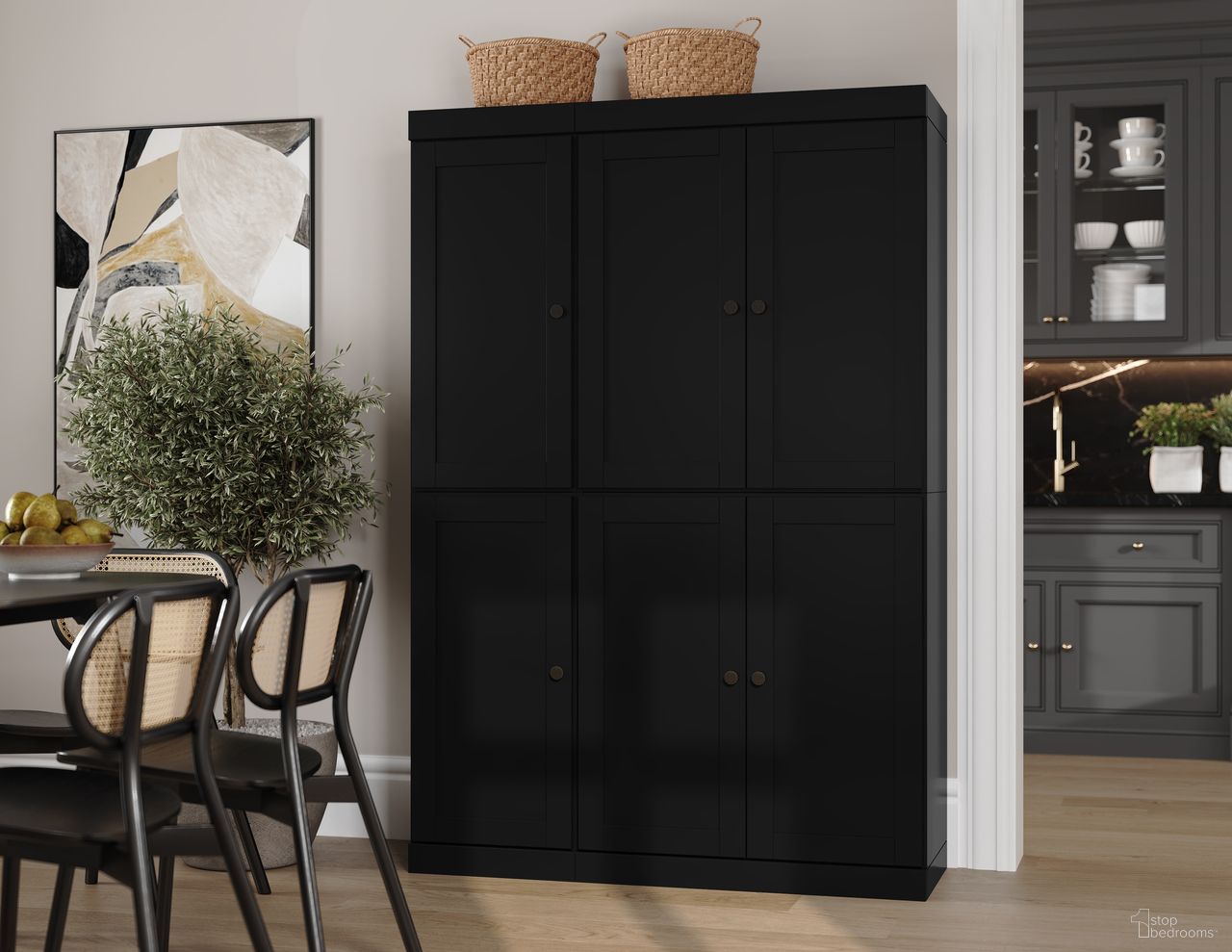 Solid Wood 48.5" Pantry Cabinet With Shaker Doors And Adjustable Shelves In Java