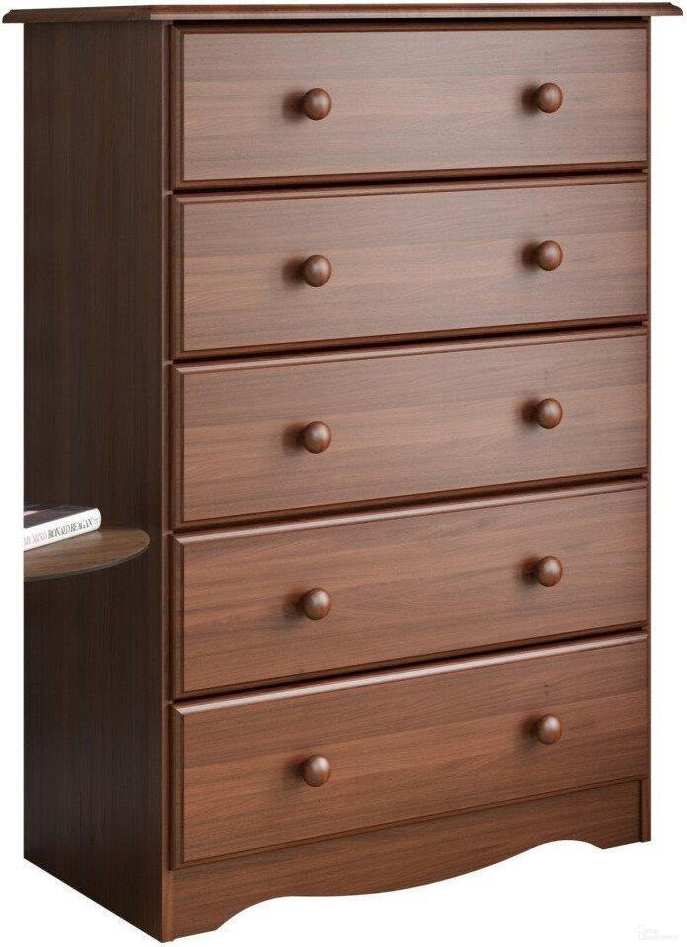 Solid Wood 5-Drawer Chest In Mocha