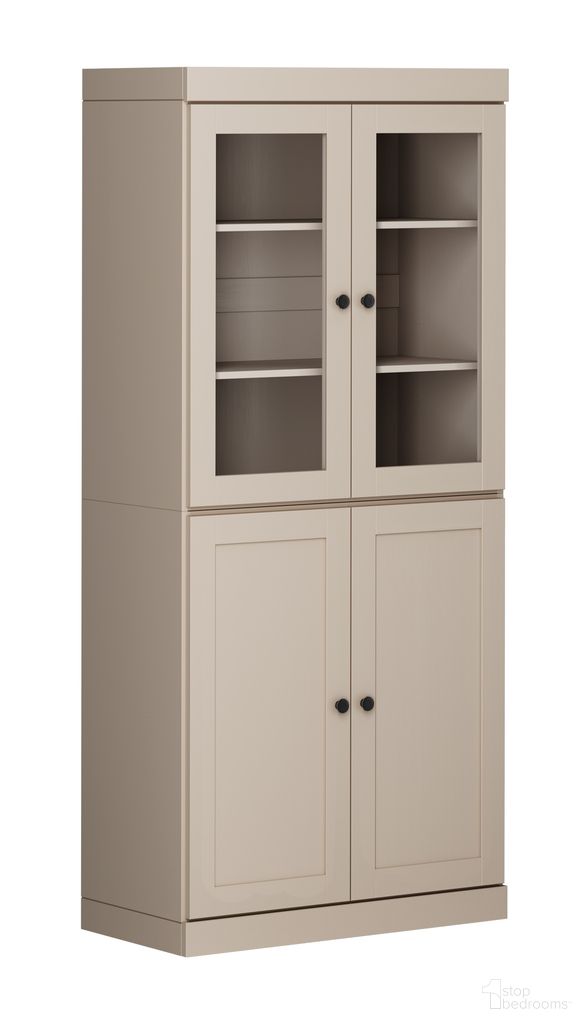 The appearance of Solid Wood 6-Shelf Bookcase With Clear Glass And Shaker Doors In Beige designed by Palace Imports in the modern / contemporary interior design. This beige piece of furniture  was selected by 1StopBedrooms from  to add a touch of cosiness and style into your home. Sku: 313-14. Material: Solid Pine Wood.