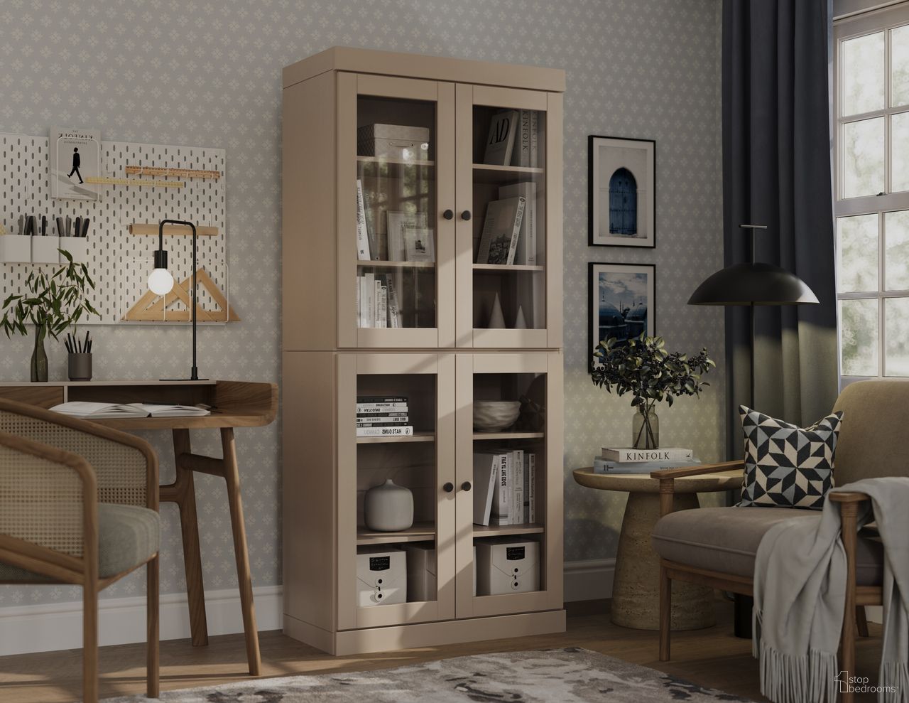 The appearance of Solid Wood 6-Shelf Bookcase With Clear Glass Doors And Adjustable Shelves In Beige designed by Palace Imports in the modern / contemporary interior design. This beige piece of furniture was selected by 1StopBedrooms from to add a touch of cosiness and style into your home. Sku: 988-14. Material: Solid Pine Wood.