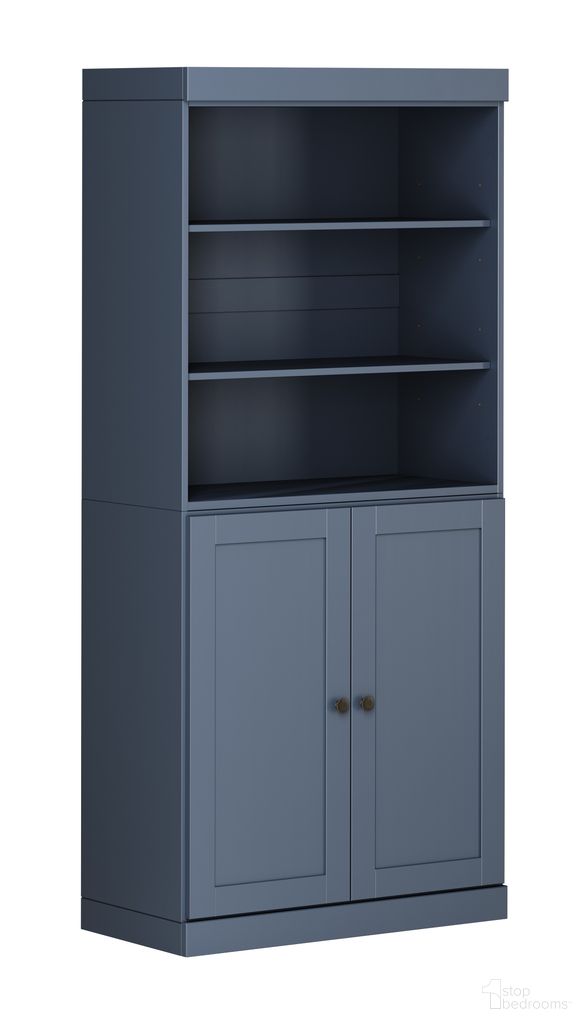 Solid Wood 6-Shelf Bookcase With Shaker Doors And Adjustable Shelves In Antique Blue