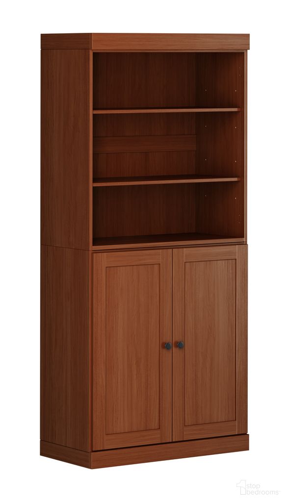 Solid Wood 6-Shelf Bookcase With Shaker Doors And Adjustable Shelves In Mocha