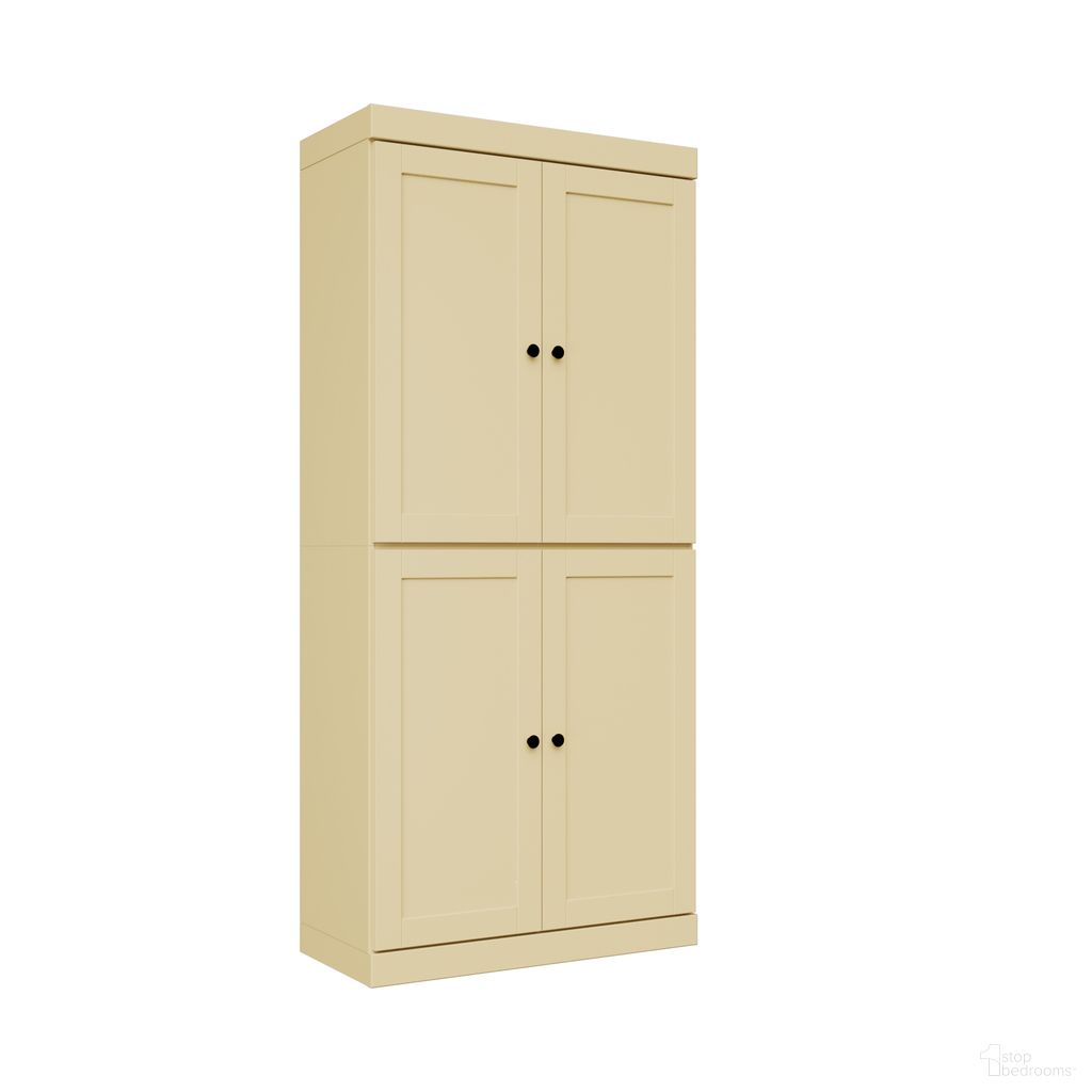 Solid Wood 6-Shelf Bookcase With Shaker Doors And Adjustable Shelves In Yellow
