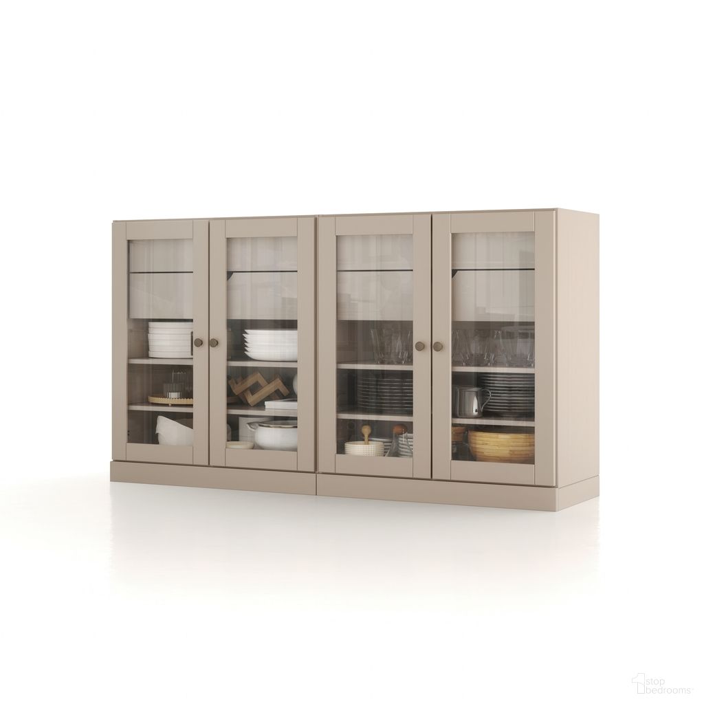 The appearance of Solid Wood 64" Sideboard With Clear Glass Doors And 4-Drawers In Beige designed by Palace Imports in the modern / contemporary interior design. This beige piece of furniture was selected by 1StopBedrooms from to add a touch of cosiness and style into your home. Sku: 976-14. Material: Solid Pine Wood.