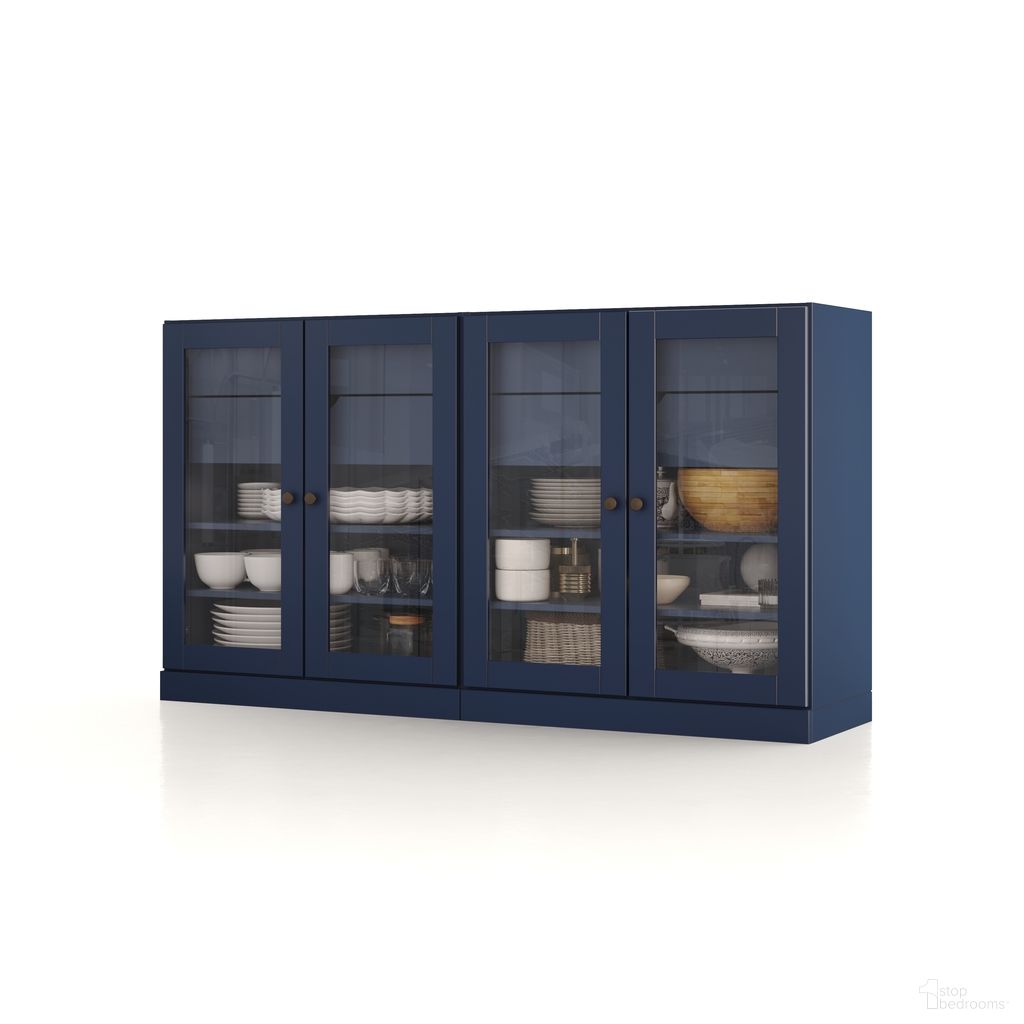 The appearance of Solid Wood 64" Sideboard With Clear Glass Doors And 4-Drawers In Navy Blue designed by Palace Imports in the modern / contemporary interior design. This navy blue piece of furniture was selected by 1StopBedrooms from to add a touch of cosiness and style into your home. Sku: 976-15. Material: Solid Pine Wood.