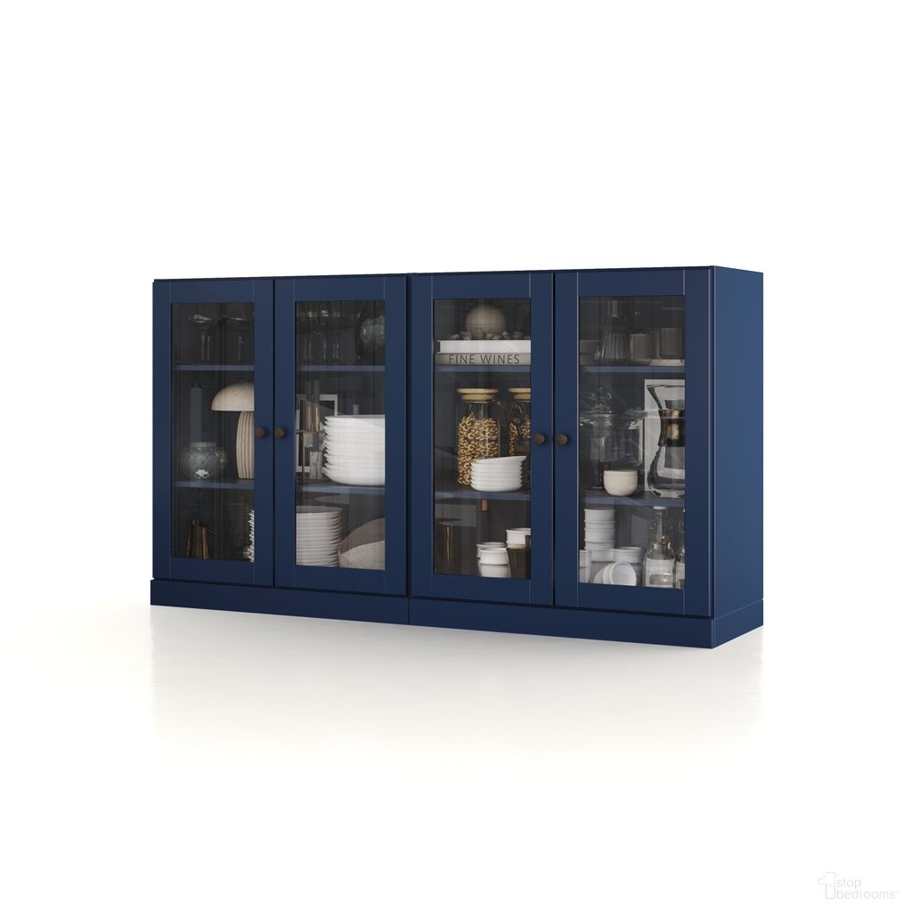The appearance of 64 Inch Sideboard with Clear Glass Doors and Adjustable Shelves In Navy Blue designed by Palace Imports in the modern / contemporary interior design. This navy blue piece of furniture was selected by 1StopBedrooms from to add a touch of cosiness and style into your home. Sku: 971-15. Material: Solid Pine Wood.