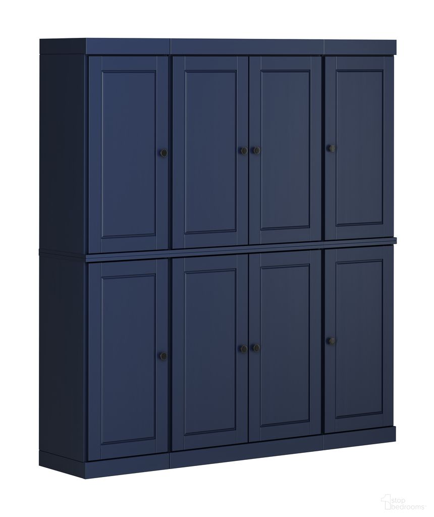 Solid Wood 65" Pantry Cabinet With Raised Panel Doors And Adjustable Shelves In Navy Blue